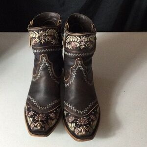 Lane Embroidered Leather Ankle Boots